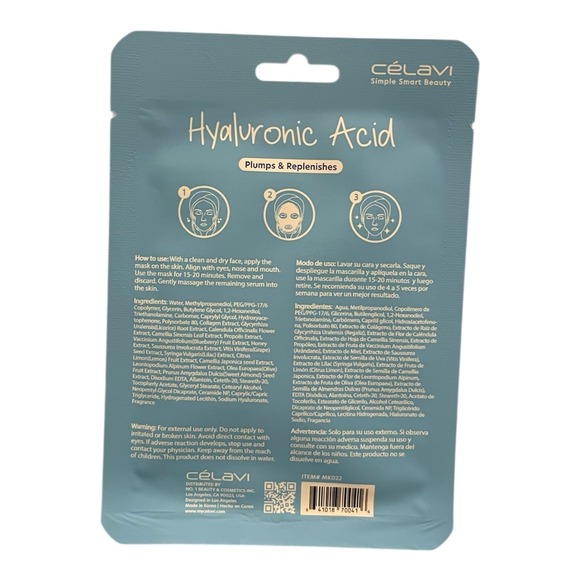 Hyaluronic Acid Facial Skincare Mask Paraben Free Sulfate Free Oil Free - Picture 2 of 2